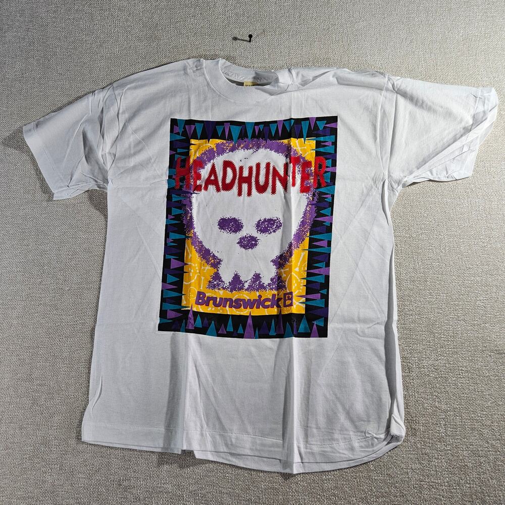 Vintage 80s Brunswick Headhunters Single Stitch Shirt XL White NWOT Bowling USA
